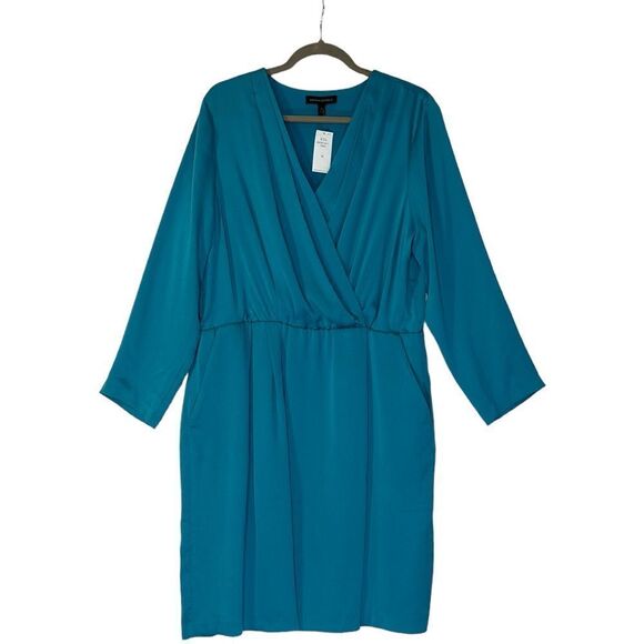 Banana Republic Teal Pleated Neck Long Sleeve Mini Dress | Size 16 - Picture 1 of 6